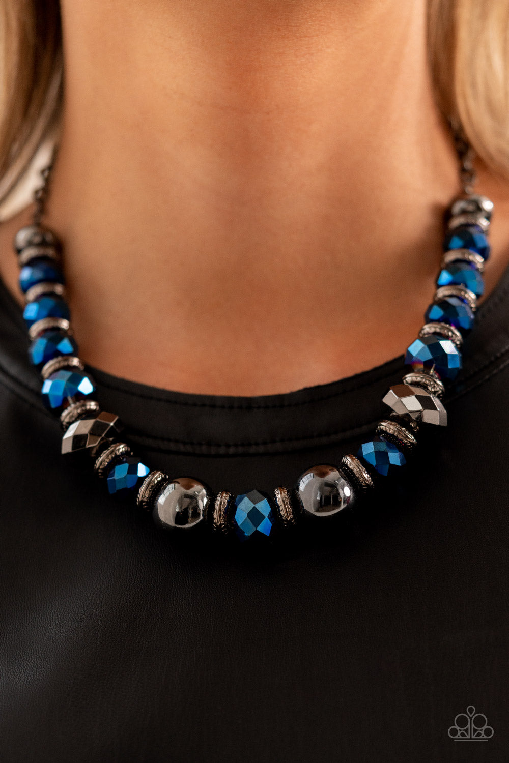 Paparazzi Accessories-Interstellar Influencer Metallic Blue Gunmetal Bead Necklace Set