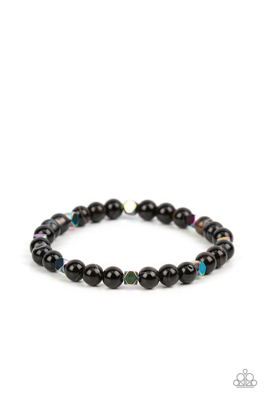 Paparazzi Accessories-Interstellar Solitude Black Stone Oil Spill Cube Bracelet