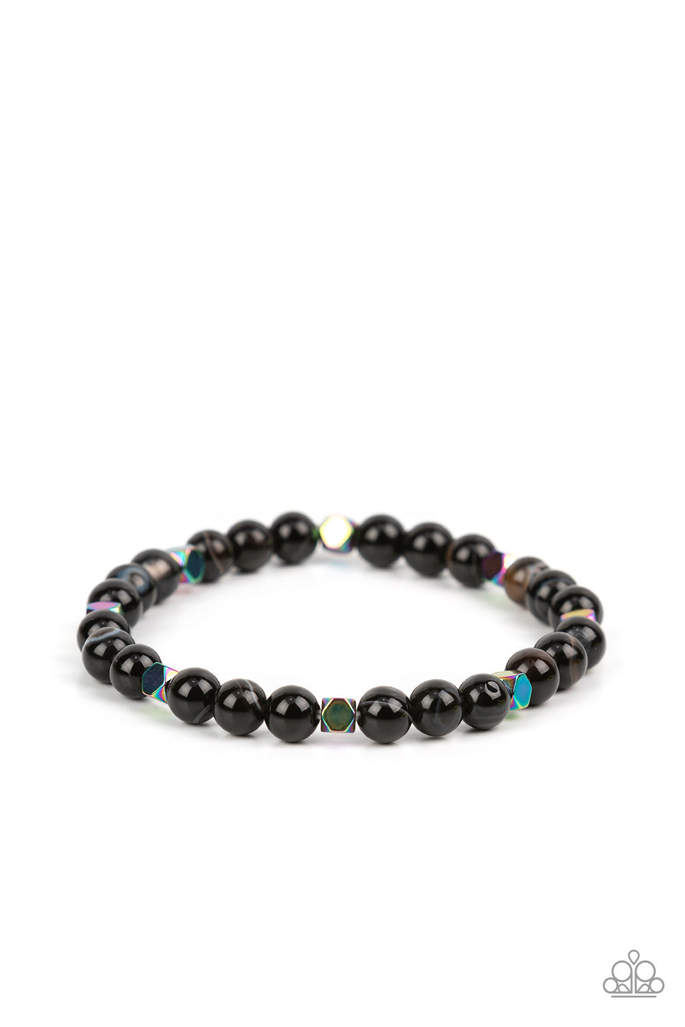 Paparazzi Accessories-Interstellar Solitude Black Metallic Oil Spill Stone Bracelet
