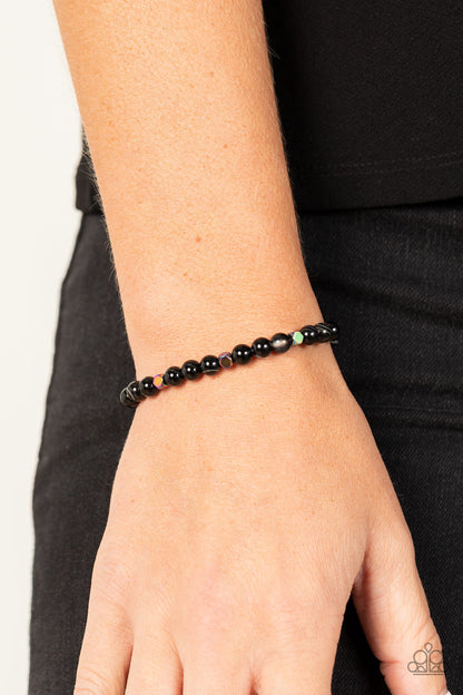 Paparazzi Accessories-Interstellar Solitude Black Metallic Oil Spill Stone Bracelet