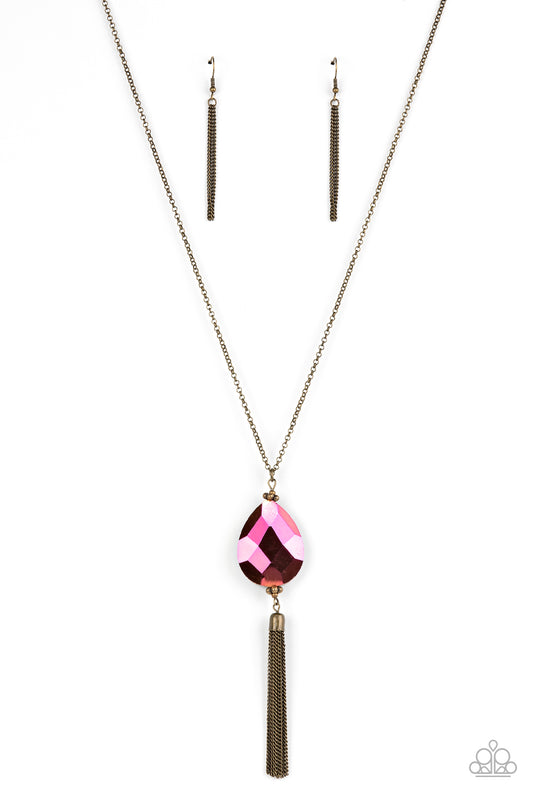 Paparazzi Accessories-Interstellar Solstice Brass Oil Spill Necklace Set