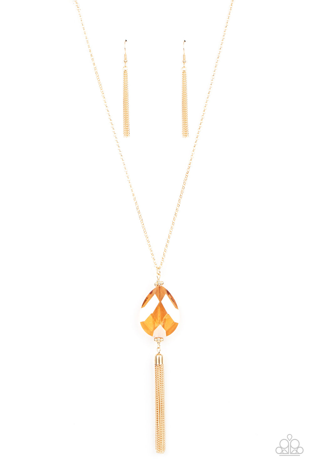 Paparazzi Accessories-Interstellar Solstice Gold Teardrop Tassel Necklace Set
