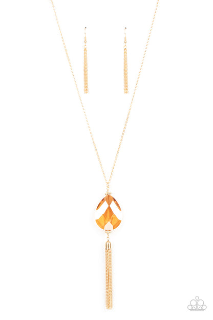 Paparazzi Accessories-Interstellar Solstice Gold Teardrop Tassel Necklace Set