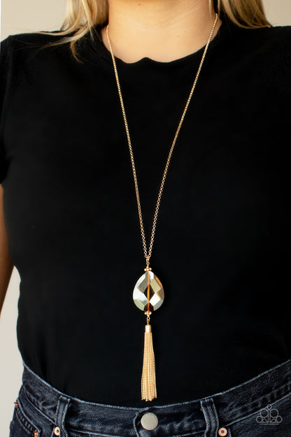 Paparazzi Accessories-Interstellar Solstice Gold Teardrop Tassel Necklace Set