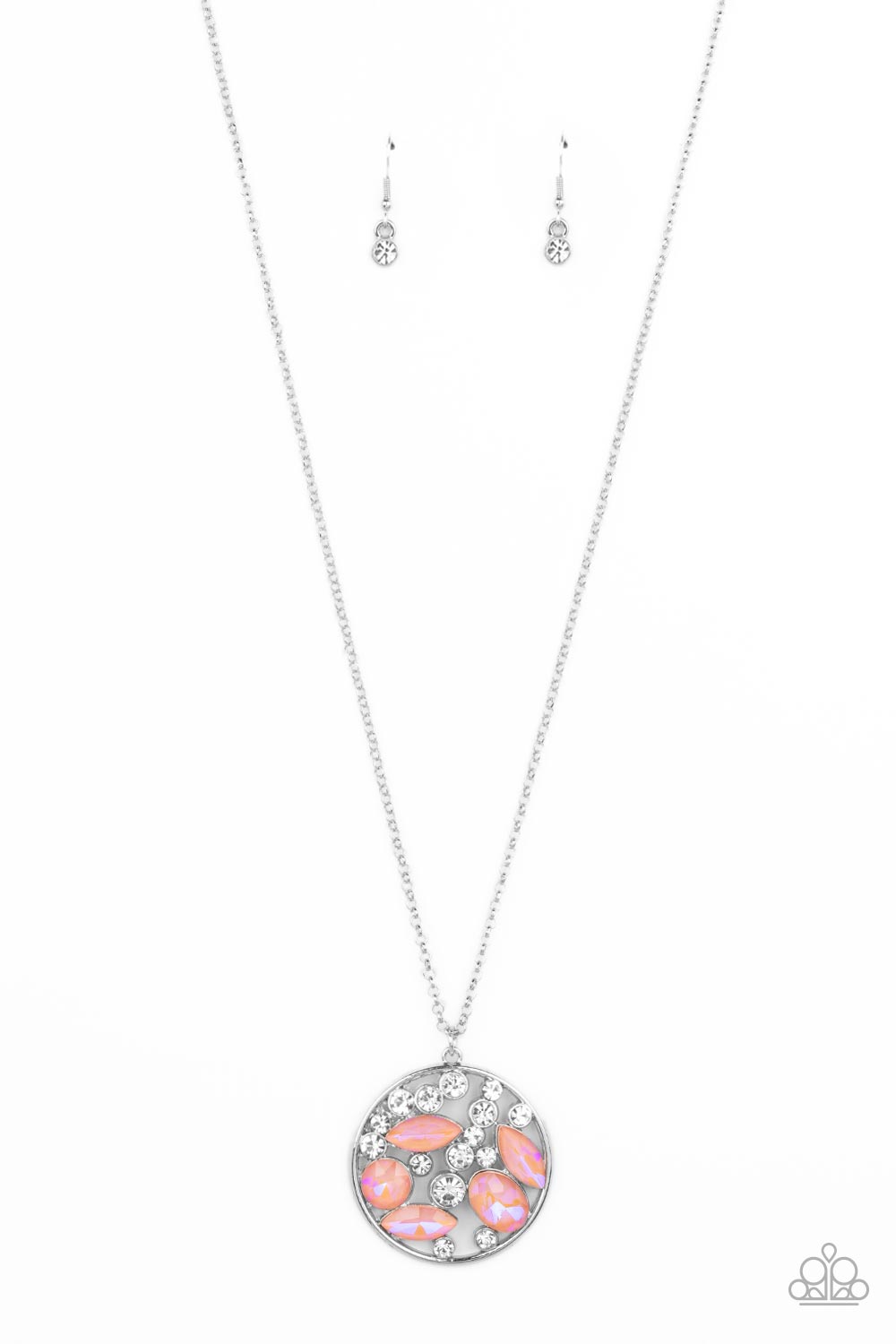 Paparazzi Accessories-Iridescently Influential Orange Marquise Iridescent Rhinestone Necklace Set