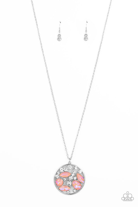 Paparazzi Accessories-Iridescently Influential Orange Marquise Iridescent Rhinestone Necklace Set