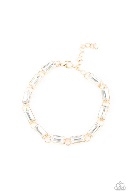 Paparazzi Accessories-Irresistibly Icy Gold Emerald Cut Bracelet