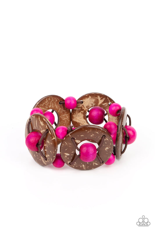 Paparazzi Accessories-Island Adventure Pink Wooden Bead Bracelet