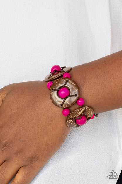 Paparazzi Accessories-Island Adventure Pink Wooden Bead Bracelet