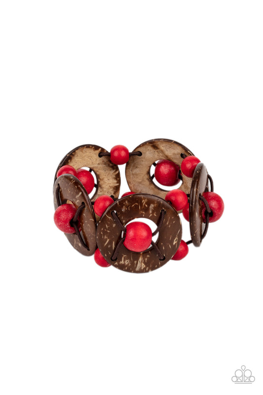 Paparazzi Accessories-Island Adventure Red Wooden Bracelet