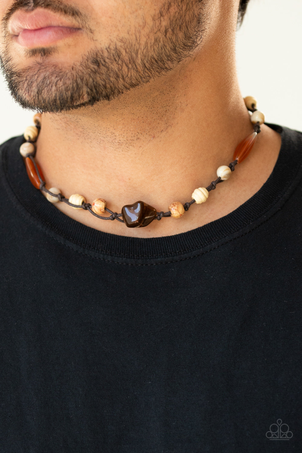 Paparazzi Accessories-Island Grotto Brown Glassy Men's Neck Cord