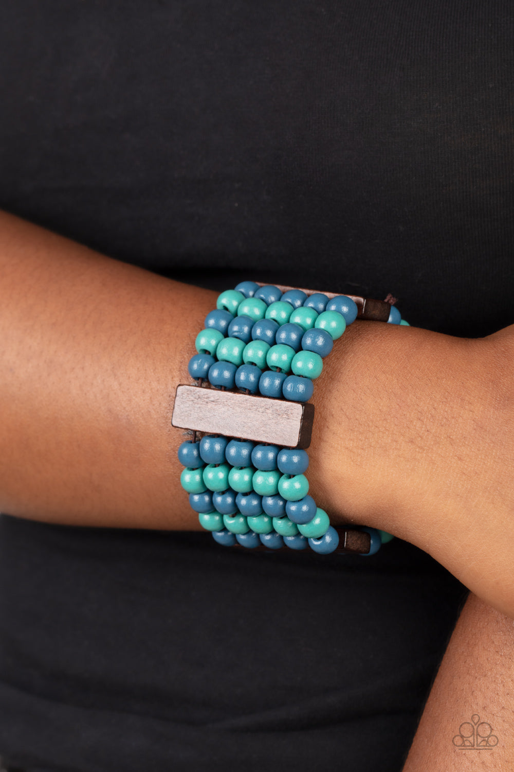 Paparazzi Accessories-Island Soul Layers Of Blue/Turquoise Wooden Bead Bracelet