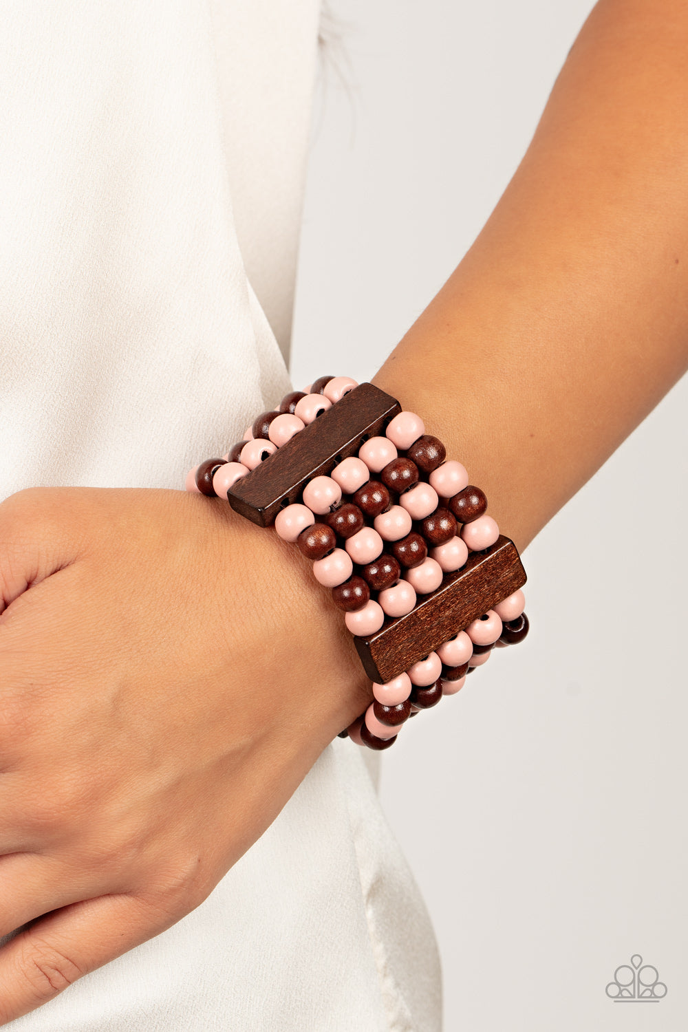 Paparazzi Accessories-Island Soul Pink Wooden Brown Bar Bracelet