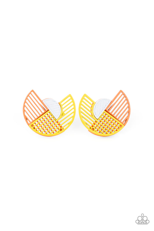 Paparazzi Accessories-It's Just an Expression Yellow/Orange Crescent Frame Earrings