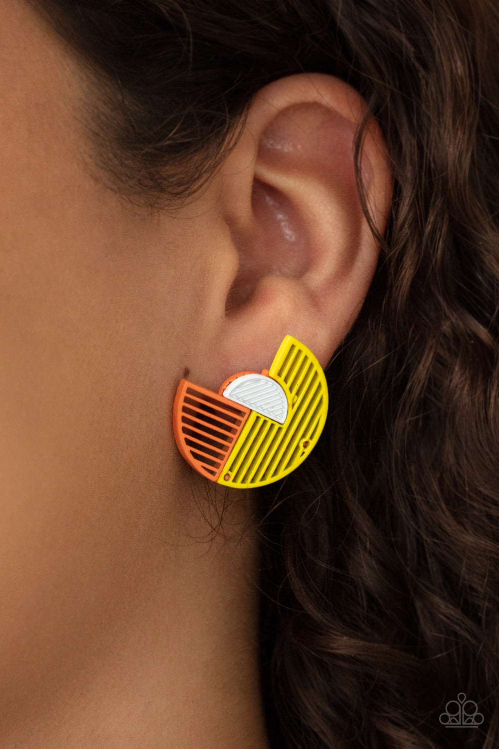 Paparazzi Accessories-It's Just an Expression Yellow/Orange Crescent Frame Earrings