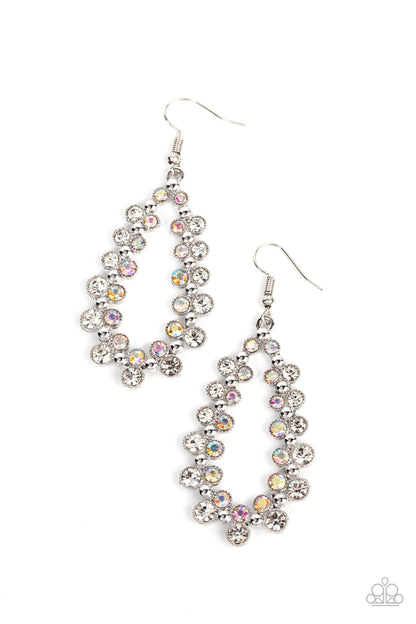 Paparazzi Accessories-Its About to GLOW Down White Iridescent Earrings