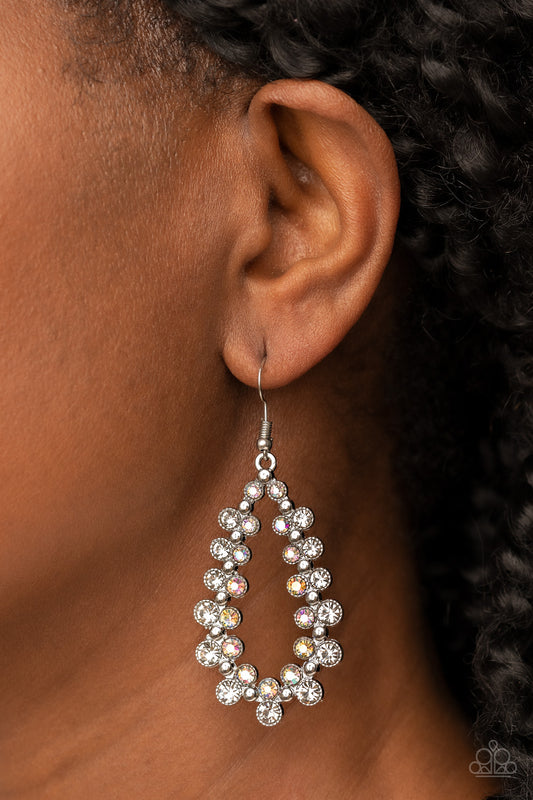 Paparazzi Accessories-Its About to GLOW Down White Iridescent Earrings