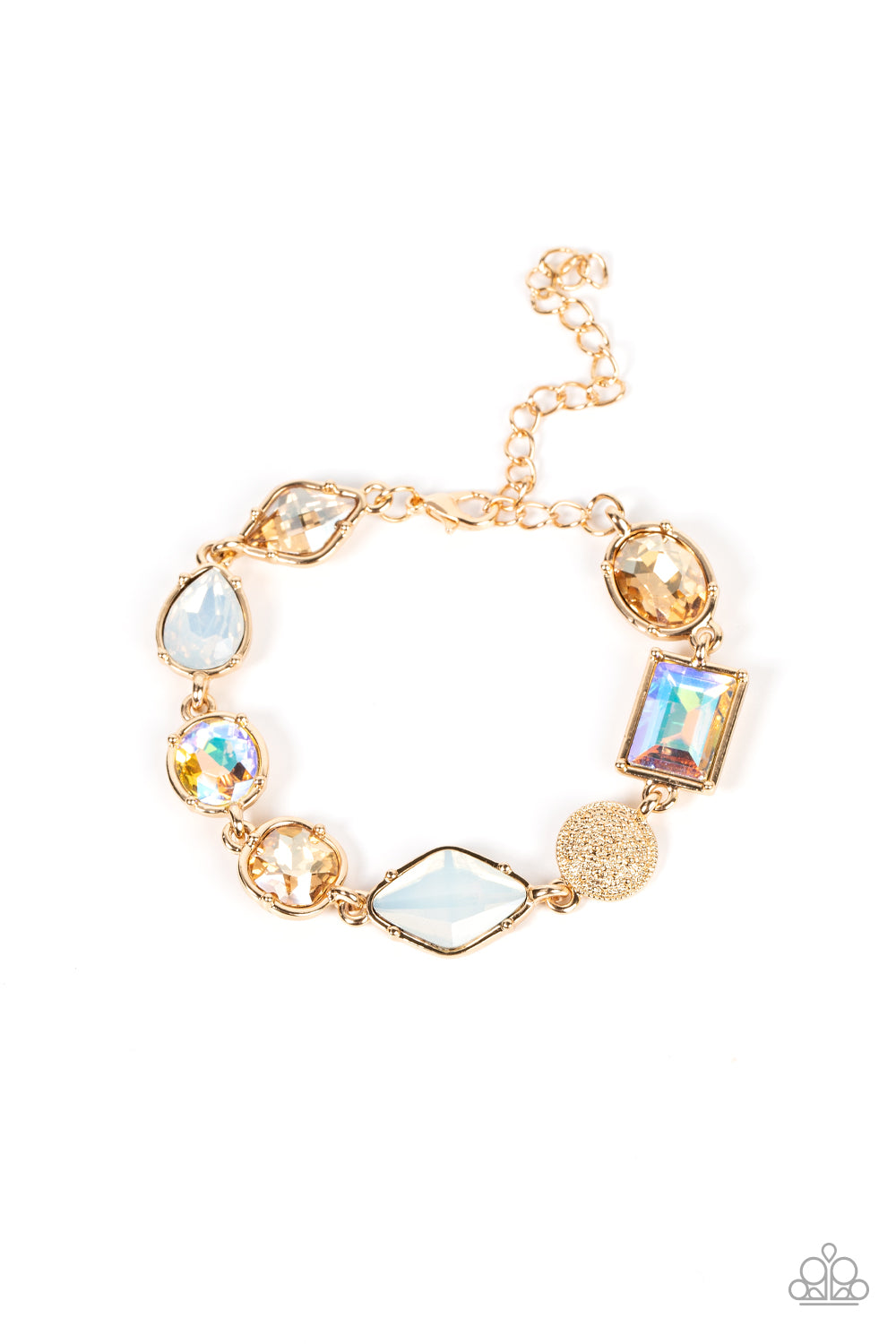 Paparazzi Accessories-Jewelry Box Bauble Gold/Opal Rhinestone Bracelet