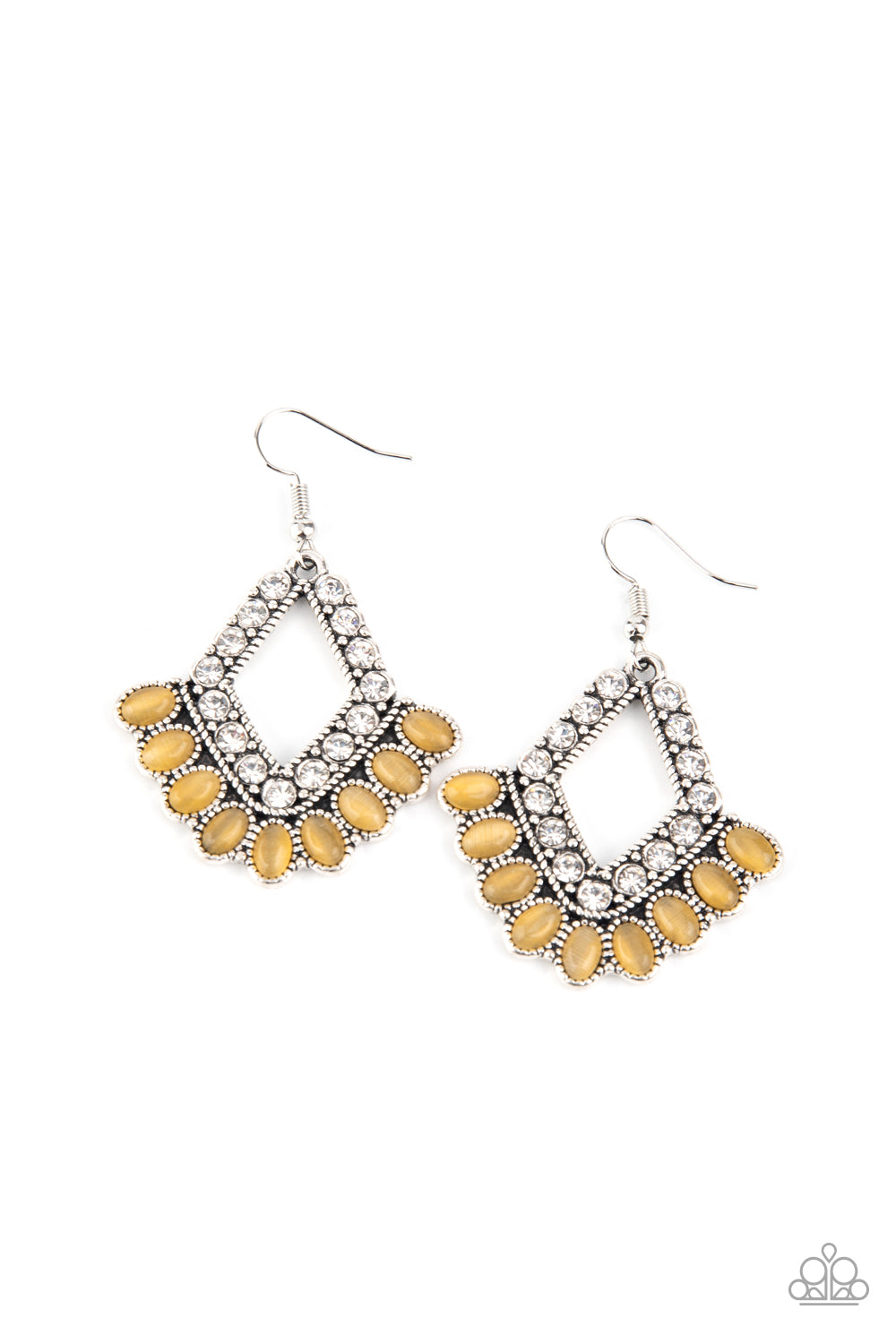 Paparazzi Accessories-Just BEAM Happy Yellow Cat's Eye Earrings