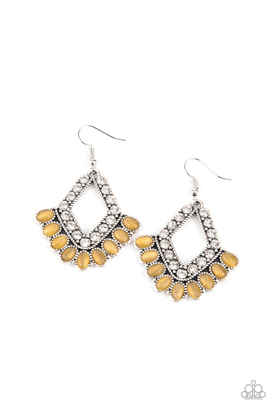 Paparazzi Accessories-Just BEAM Happy Yellow Cat's Eye Earrings