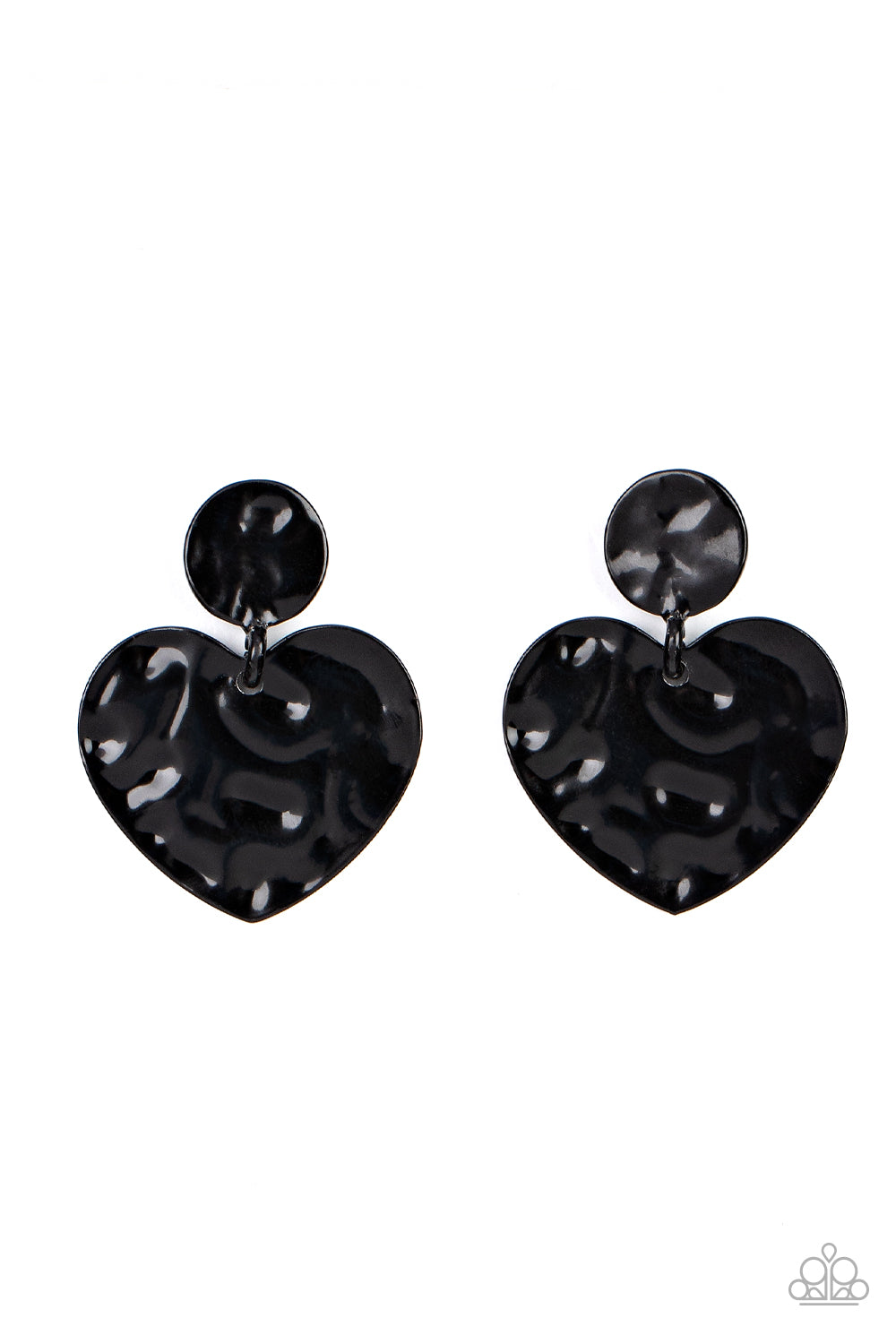 Paparazzi Accessories-Just a Little Crush Black Glossy Heart Earrings