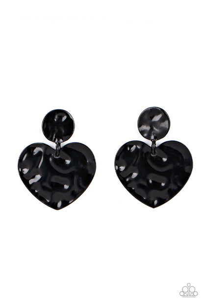 Paparazzi Accessories-Just a Little Crush Black Glossy Heart Earrings