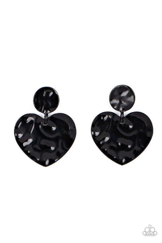 Paparazzi Accessories-Just a Little Crush Black Glossy Heart Earrings