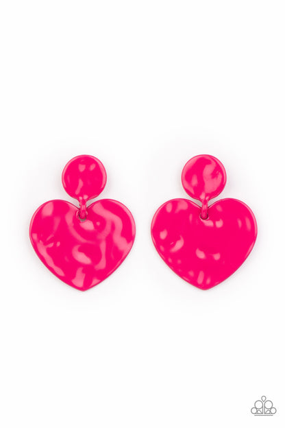 Paparazzi Accessories-Just a Little Crush Pink Fedora Heart Framed Earrings