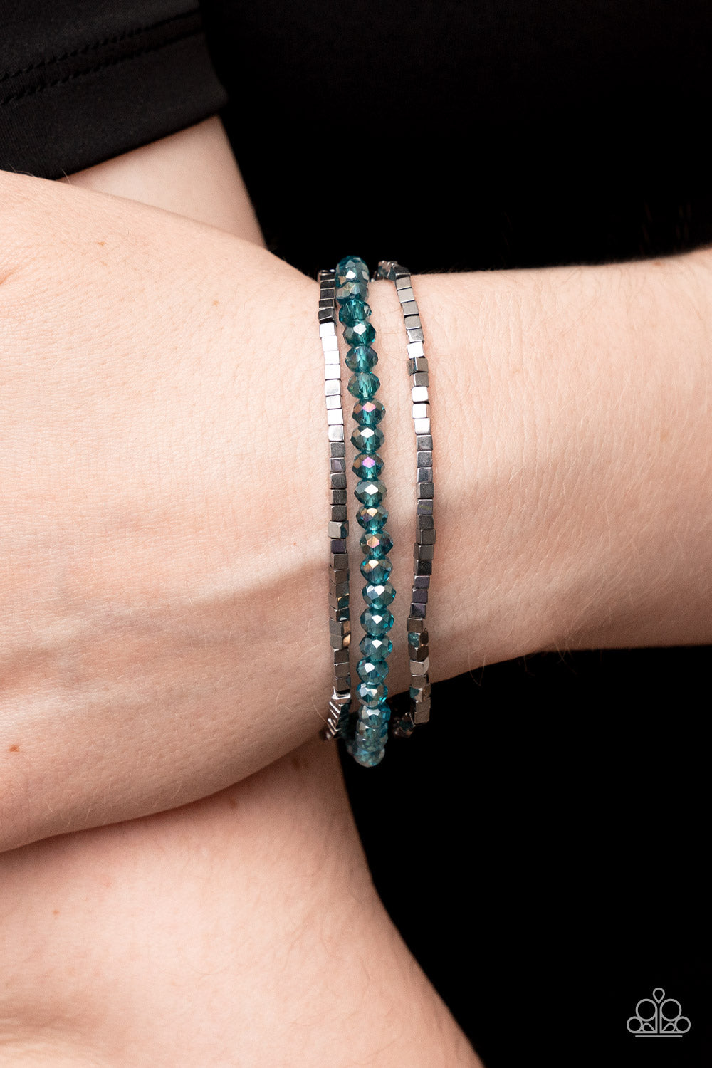 Paparazzi Accessories-Just A Spritz Blue Iridescent Crystal Bead Bracelets