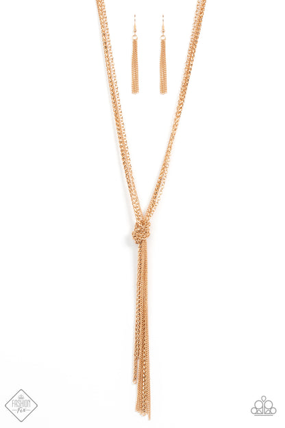 Paparazzi Accessories-KNOT All There Gold Sassy Tassel Necklace Set