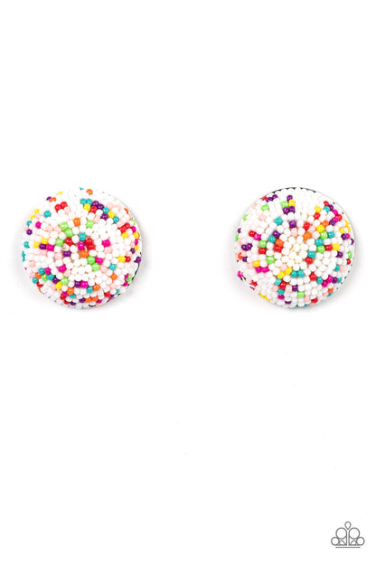 Paparazzi Accessories-Kaleidoscope Sky White Multicolored Round Bead Earrings