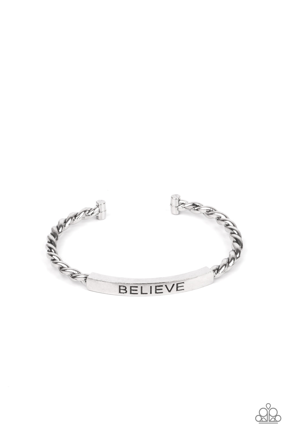 Paparazzi Accessories-Keep Calm and Believe Silver Twisted Inspiring Men's Cuff Bracelet