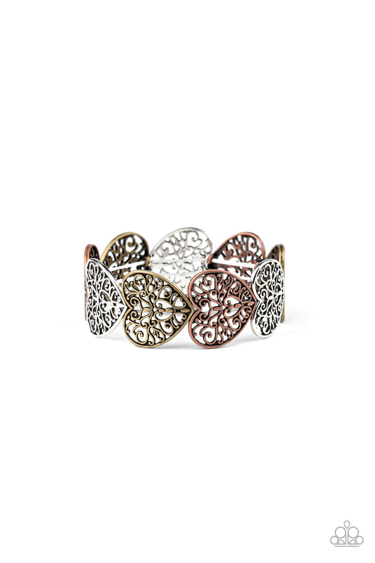 Paparazzi Accessories-Keep Love In Your Heart Copper/Silver Stretch Bracelet