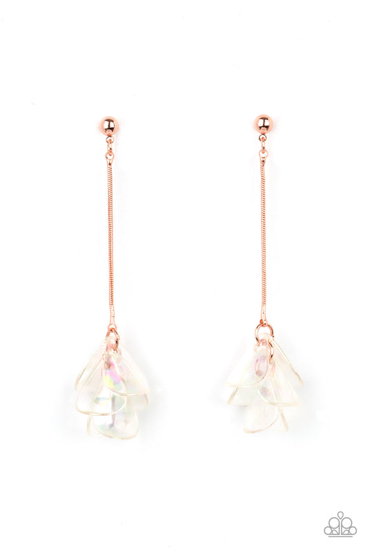 Paparazzi Accessories-Keep Them In Suspense Iridescent Copper Petal Earrings