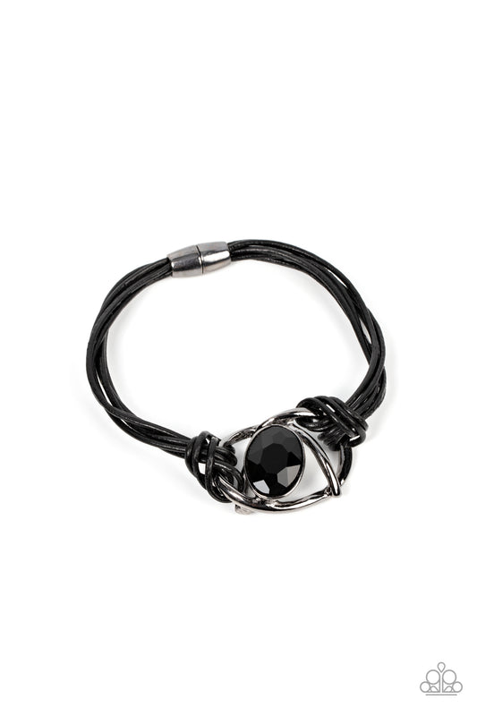 Paparazzi Accessories-Keep Your Distance Black Abstract Oval Gem Bracelet