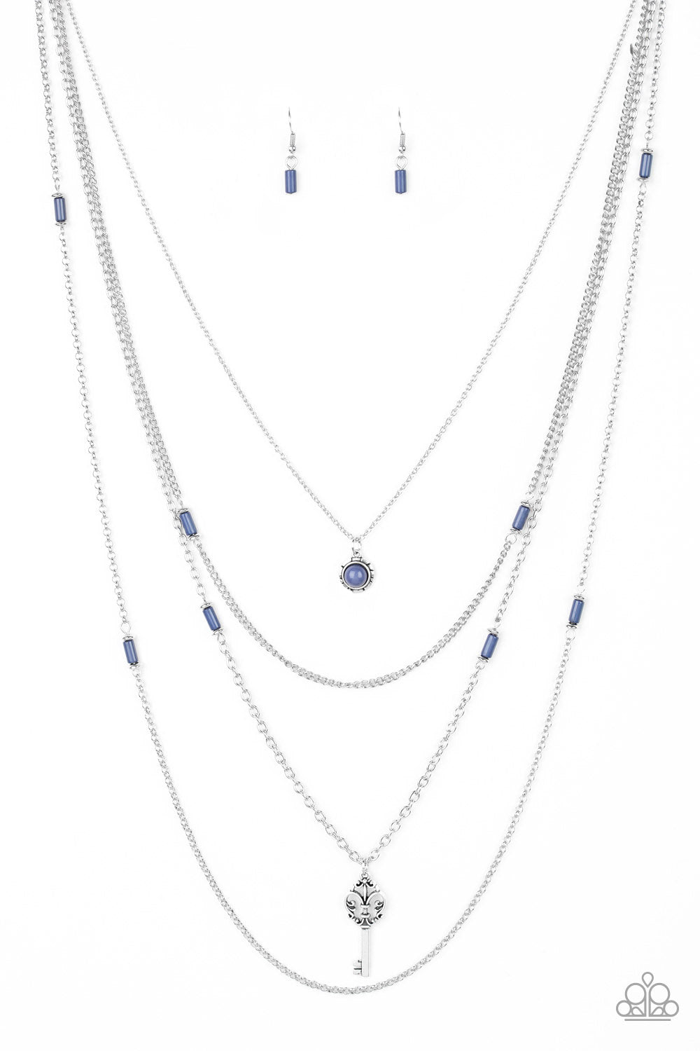 Paparazzi Accessories-Key Keynote Blue Shiny Silver Accent Necklace Set