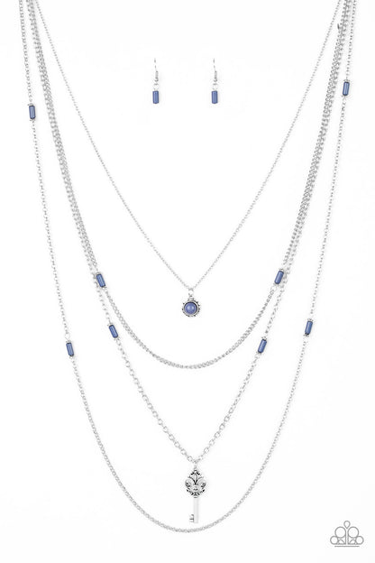Paparazzi Accessories-Key Keynote Blue Shiny Silver Accent Necklace Set