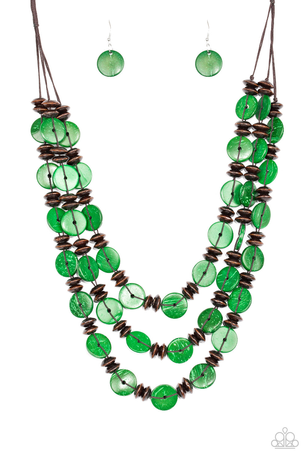 Paparazzi Accessories-Key West Walkabout Green Wooden Disc Necklace Set