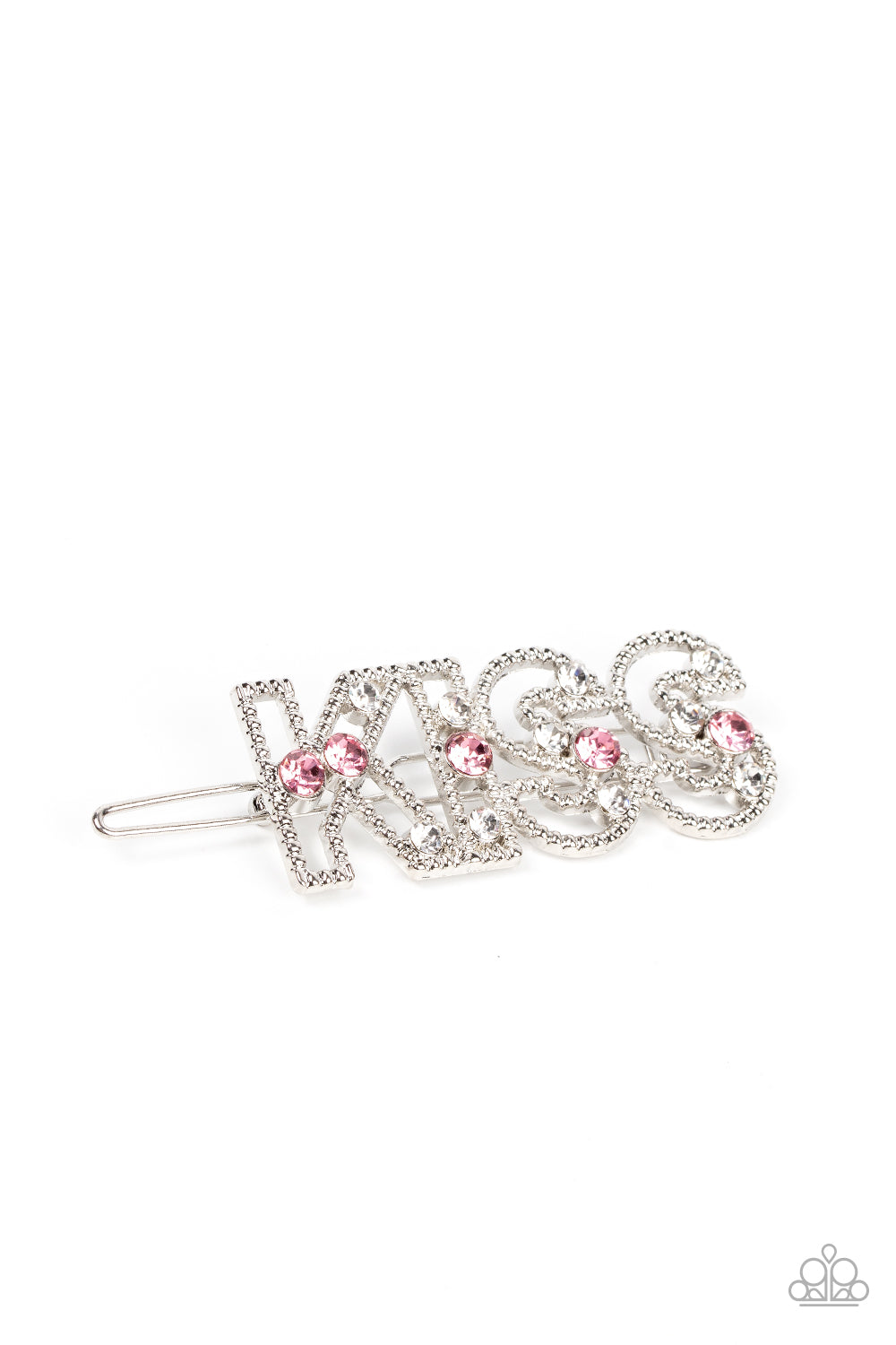 Paparazzi Accessories-Kiss Bliss White Sparkly Pink Rhinestone Hair Clip