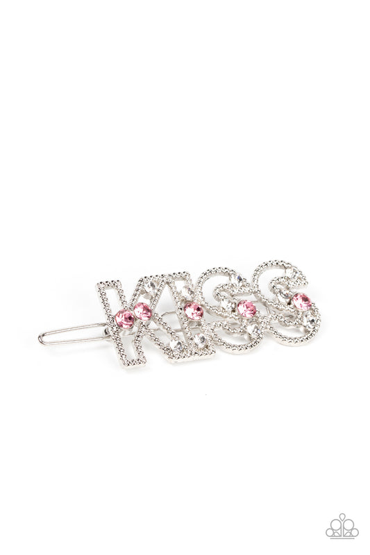 Paparazzi Accessories-Kiss Bliss White Sparkly Pink Rhinestone Hair Clip