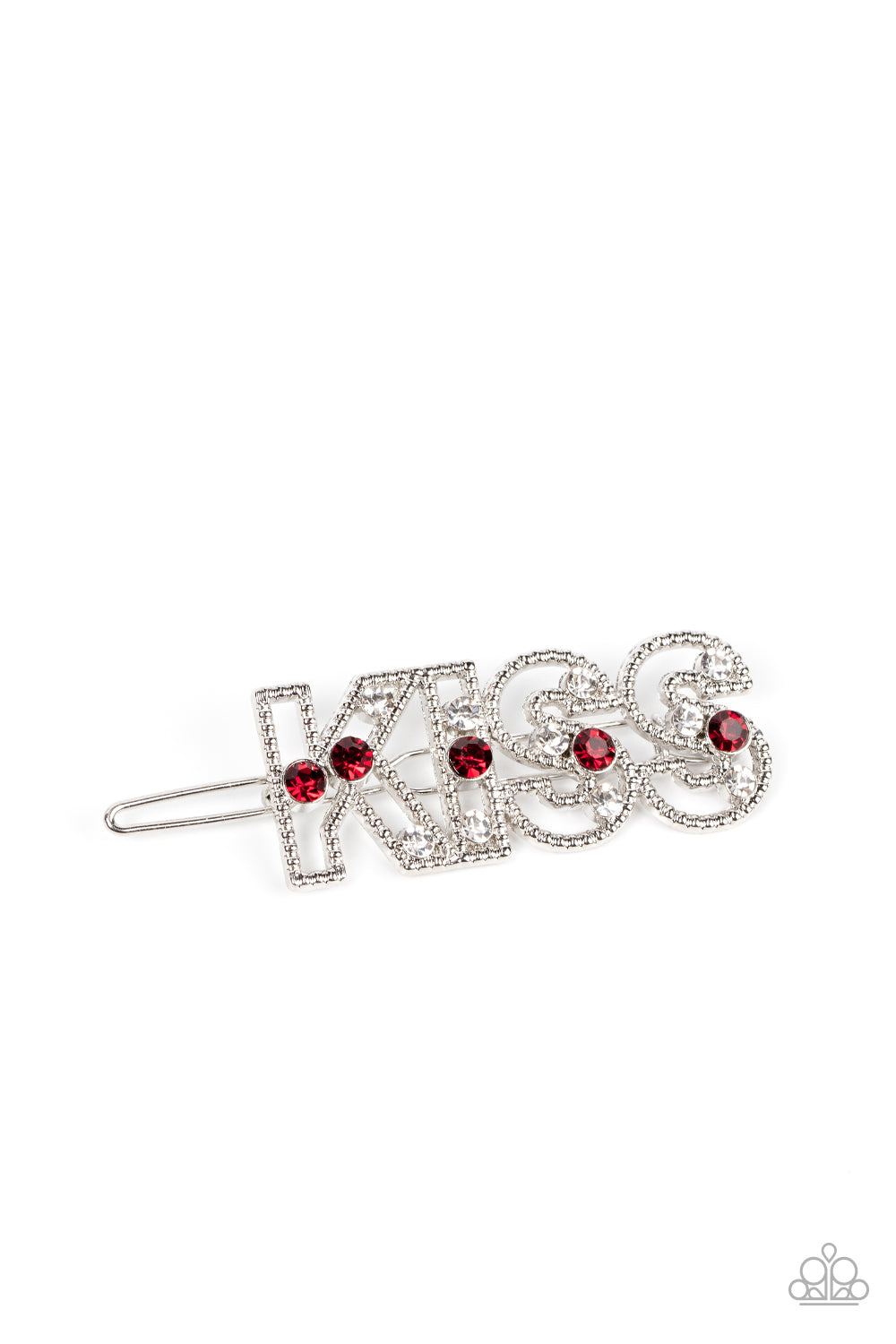 Paparazzi Accessories-Kiss Bliss Red Sprinkled White Rhinestone Hair Clip