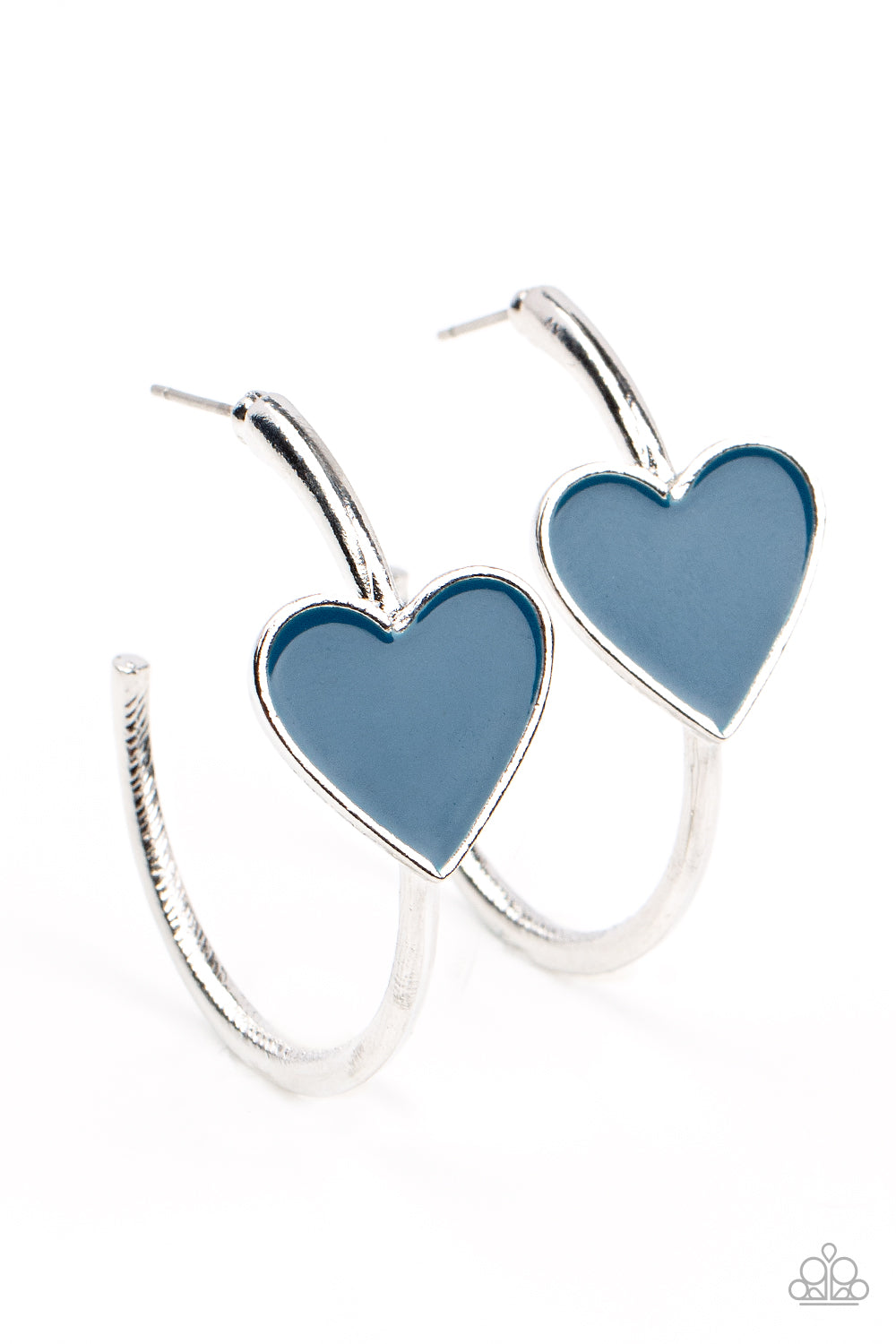 Paparazzi Accessories-Kiss Up Blue Heart Silver Hoop Earrings
