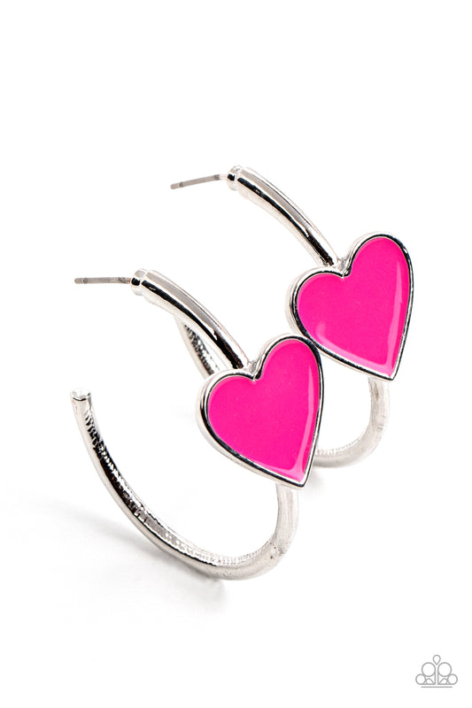 Paparazzi Accessories-Kiss Up Pink Fedora Heart Earrings