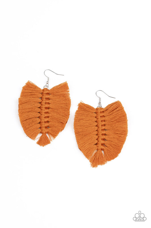 Paparazzi Accessories-Knotted Native Brown Earrings