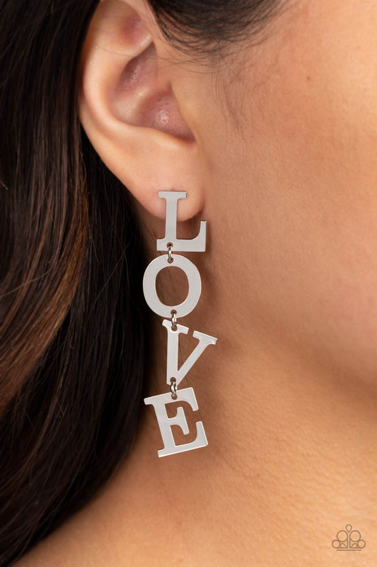 Paparazzi Accessories-L-O-V-E-Silver Letters Spell LOVE Earrings