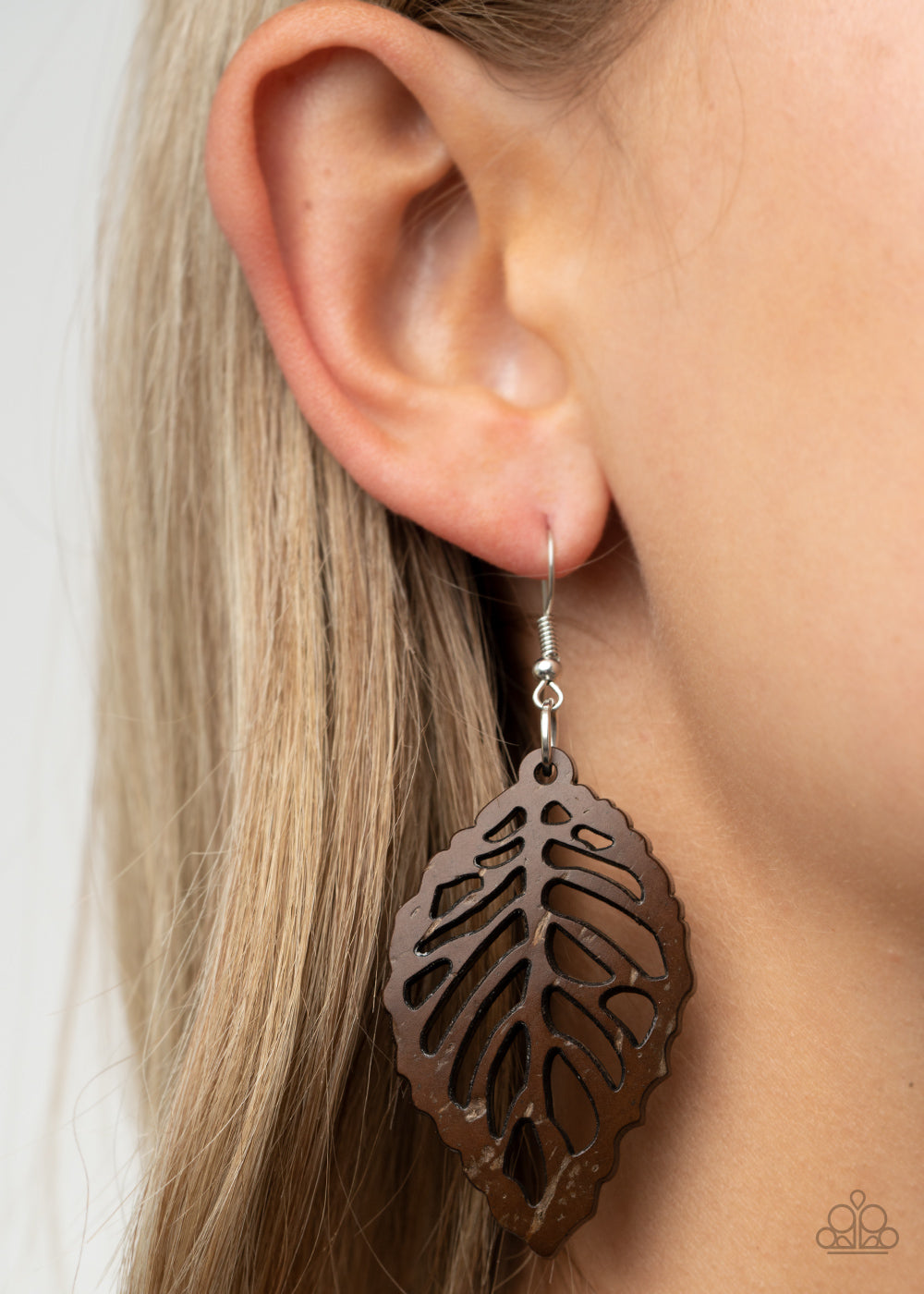 Paparazzi Accessories-LEAF Em Hanging Brown Wood Earrings