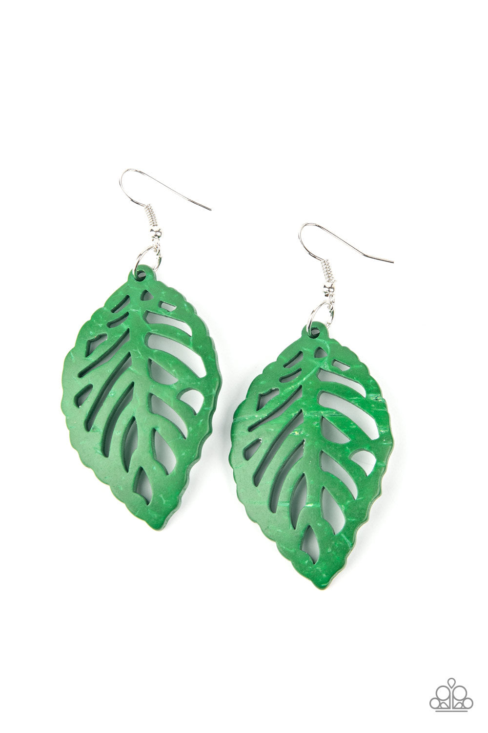 Paparazzi Accessories-LEAF Em Hanging Green Wooden Earrings