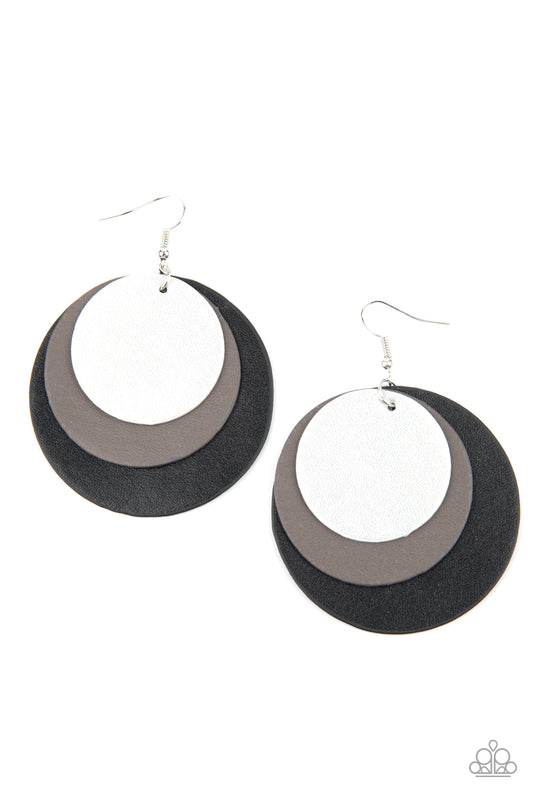 Paparazzi Accessories-LEATHER Forecast Black Earrings