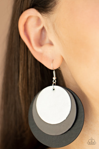 Paparazzi Accessories-LEATHER Forecast Black Earrings