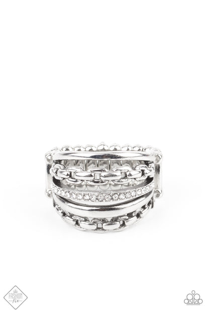 Paparazzi Accessories-LINK Out Loud White Rhinestone Layered Ring